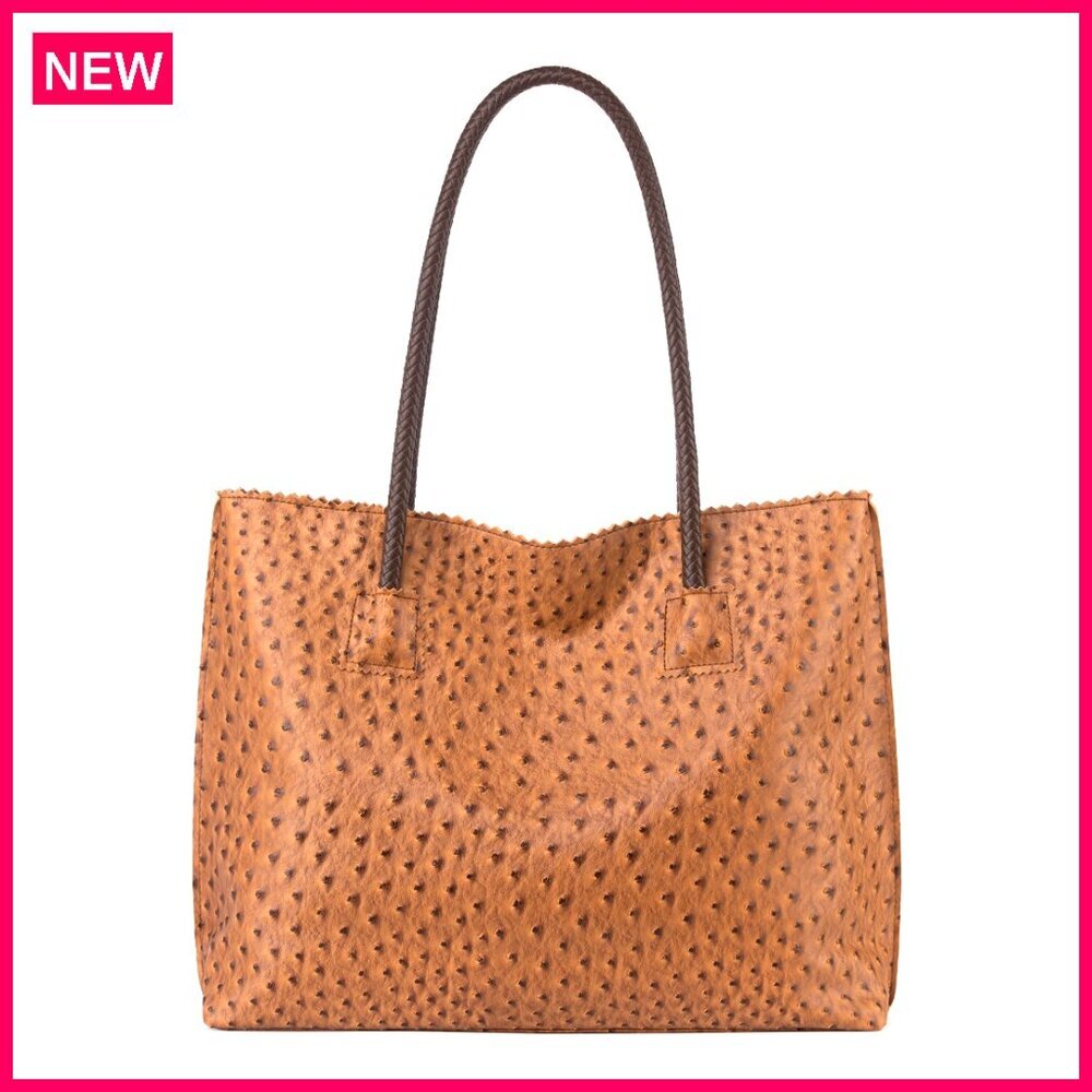 Large Vegan Leather Tote Bag with Zipper, Fits 15" Laptop, Hobo Style